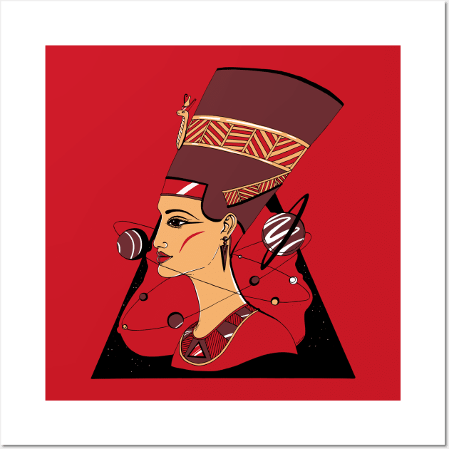 Red and Cream Nefertiti and The Stars Wall Art by kenallouis